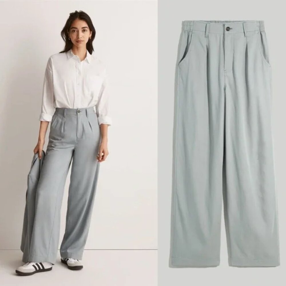 Madewell Light Blue Wide Leg Pants Women's Size 6 Elastic Waist Zip Fly‎